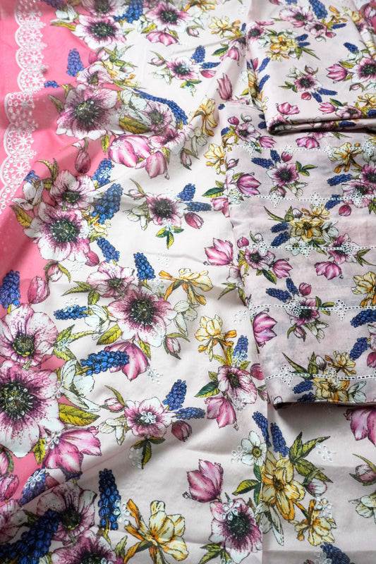 Embroided Printed lawn 3 piece  pnk