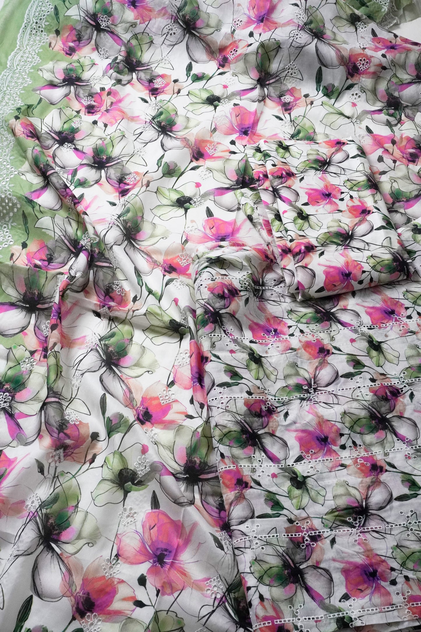 Embroided Printed lawn 3 pnk L.green