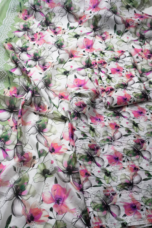 Embroided Printed lawn 3 pnk L.green