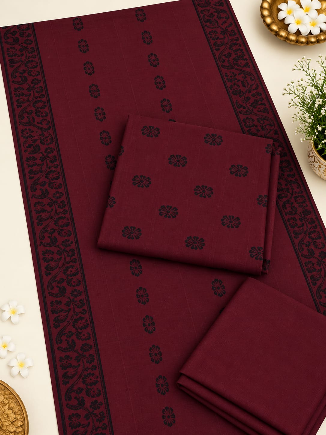 3PC MARINA MOTIF BROSHA VERY SOFT PREMIUM QUALITY WINTER COLLECTION ( Dark Maroon 1.2 )