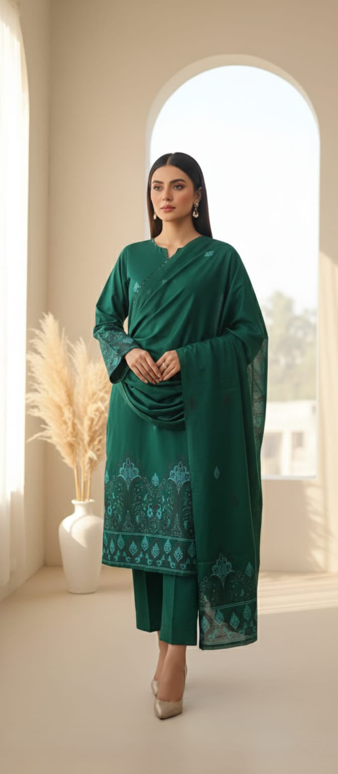 Lawn 3 piece with light weight Jacquard shawl      G.ferozi