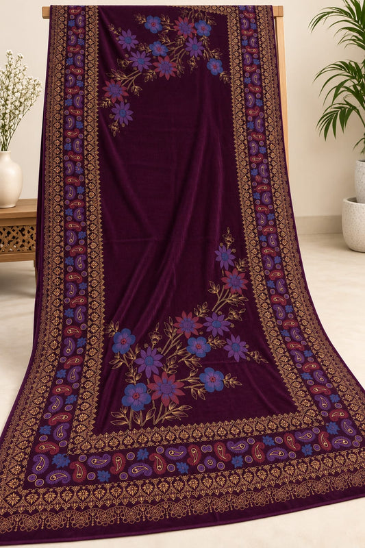 Premium Velvet Printed Shawl ( Purple D2 )