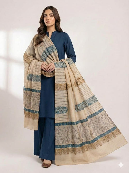 3 piece winter pashmina    Shawl with plain zari line Dhanak  Marina(  zink C)