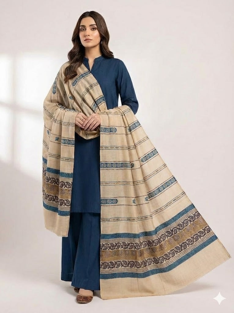3 piece winter pashmina    Shawl with plain zari line Dhanak  Marina(  zink A)