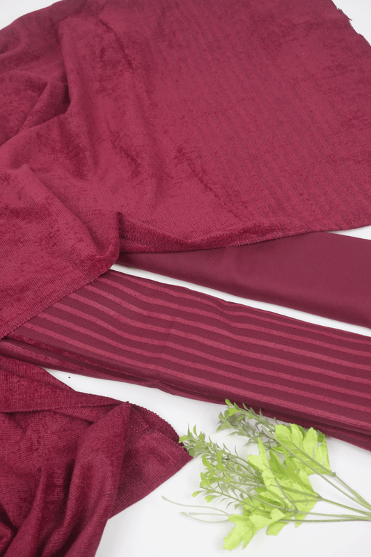 winter   wool velvet shawl 3 piece (maroon)
