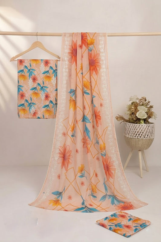 Embroided Printed lawn 3 piece   pink