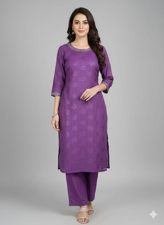 Winter dhanak Self jacquard velvet zariline 2 piece (purple ) 1.0