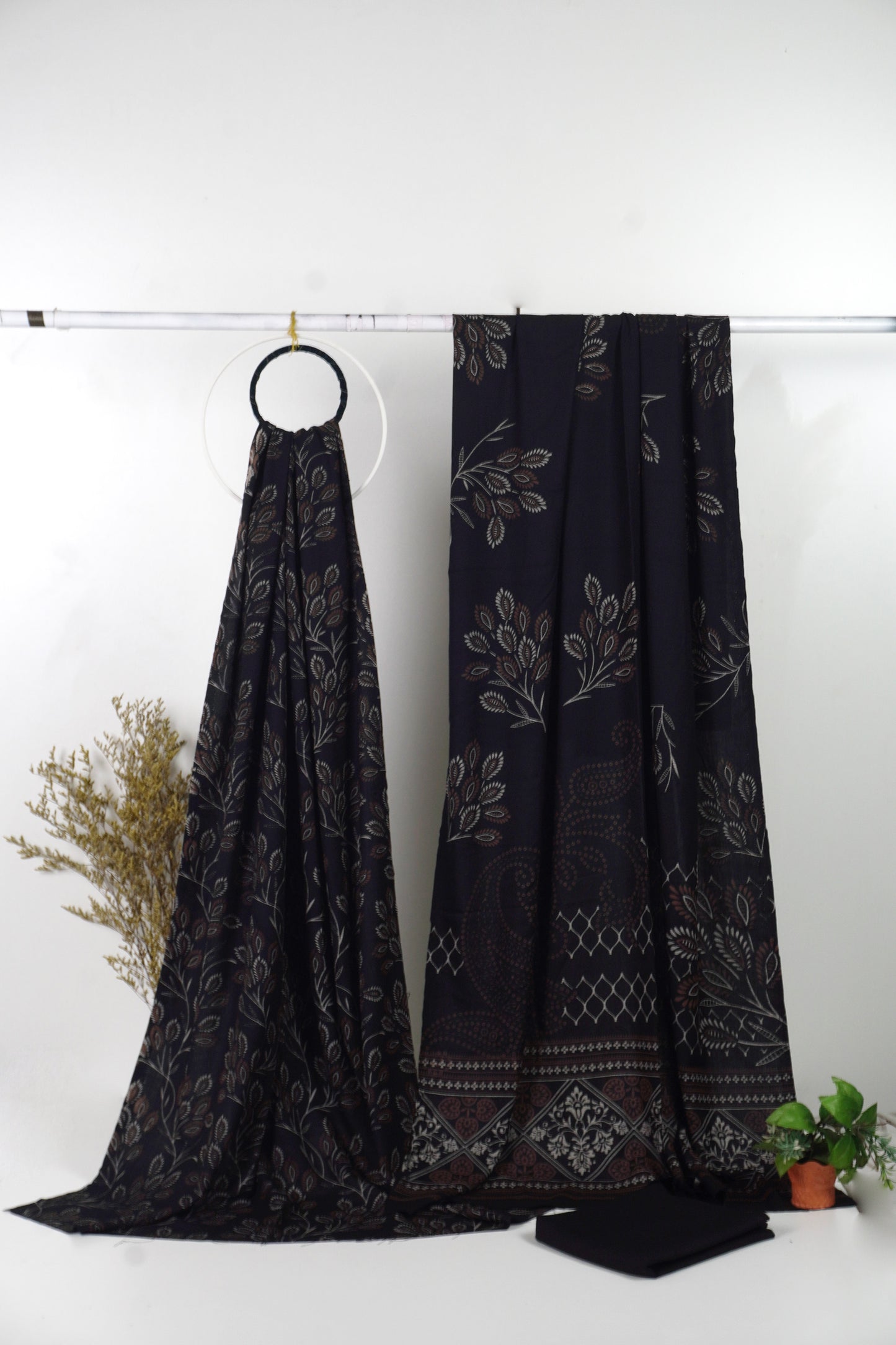 3Piece - Dhanak Lakhani Print  Suit Classic (Black )