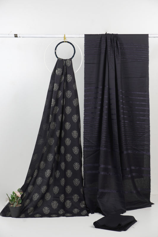 3 piece moon light lakahni print with Alpine Velvet Dubatta (Black)