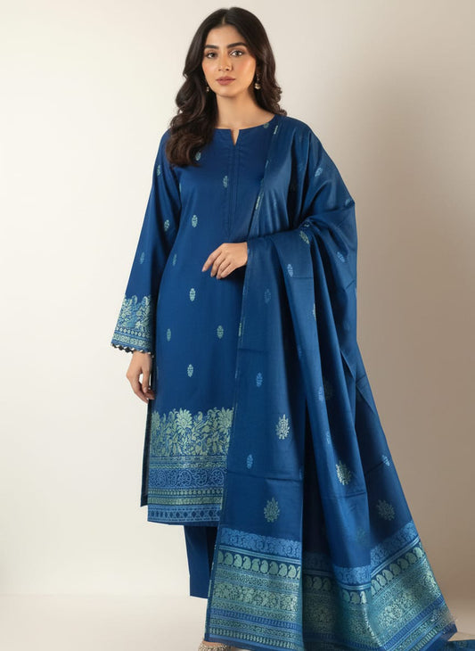 Lawn 3 piece with light weight Jacquard shawl  Blue.B