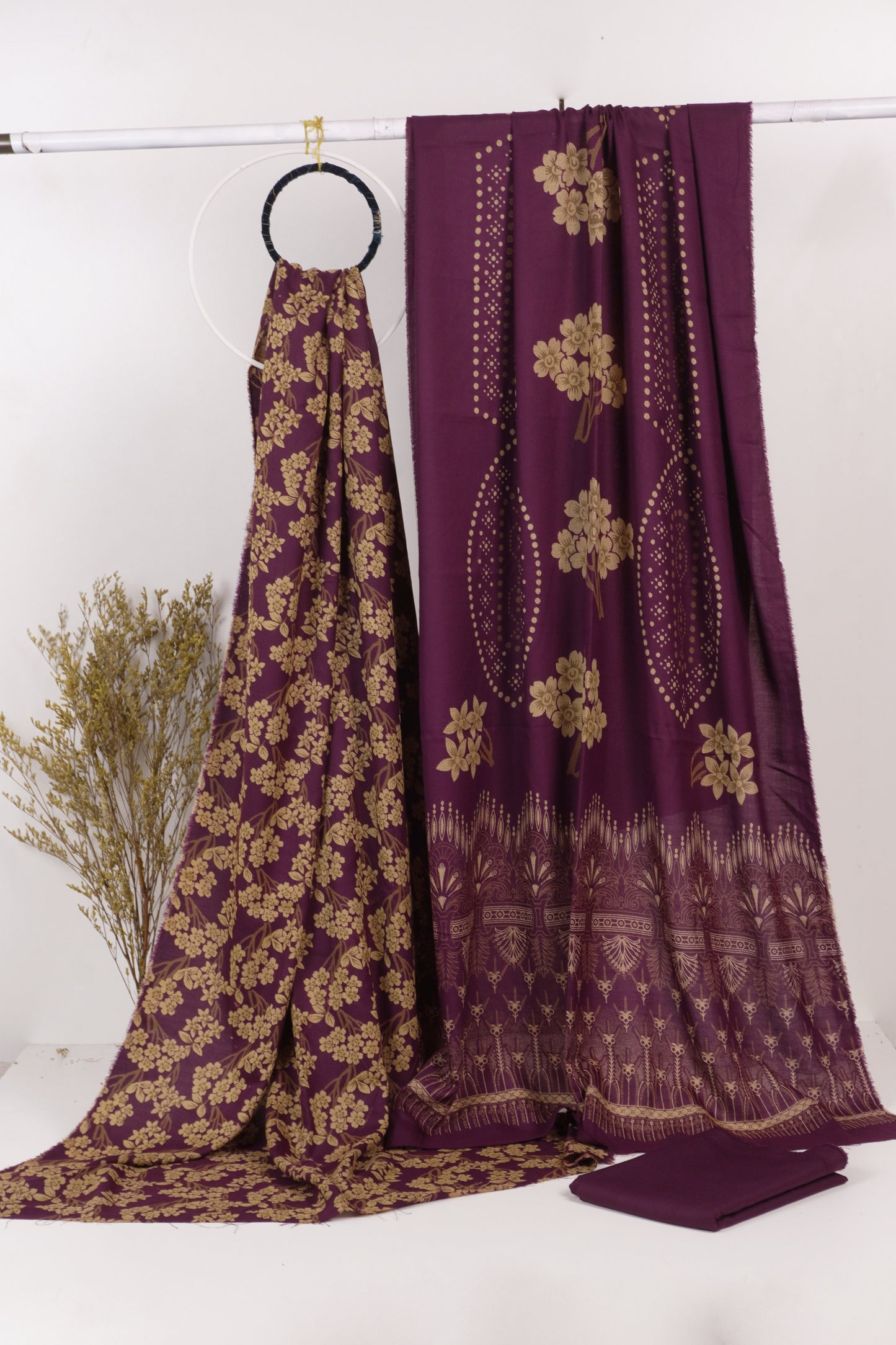 3Piece - Dhanak Lakhani Print  Suit Classic ( Purple ) BD