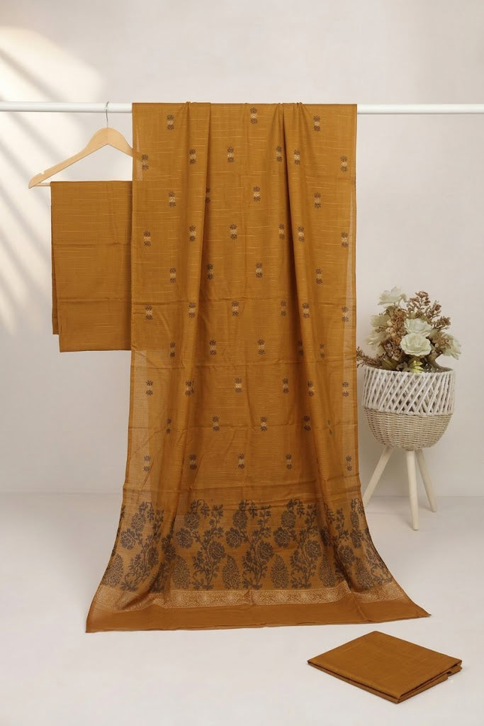 Lawn 3 piece with light weight Jacquard shawl brown   aw