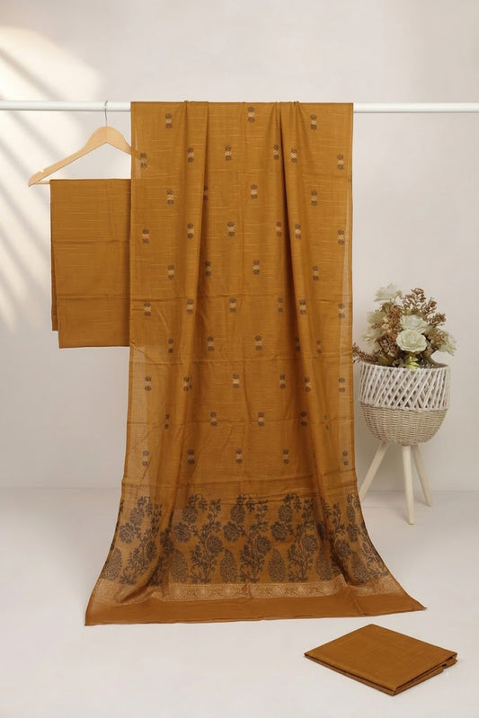 Lawn 3 piece with light weight Jacquard shawl brown   aw