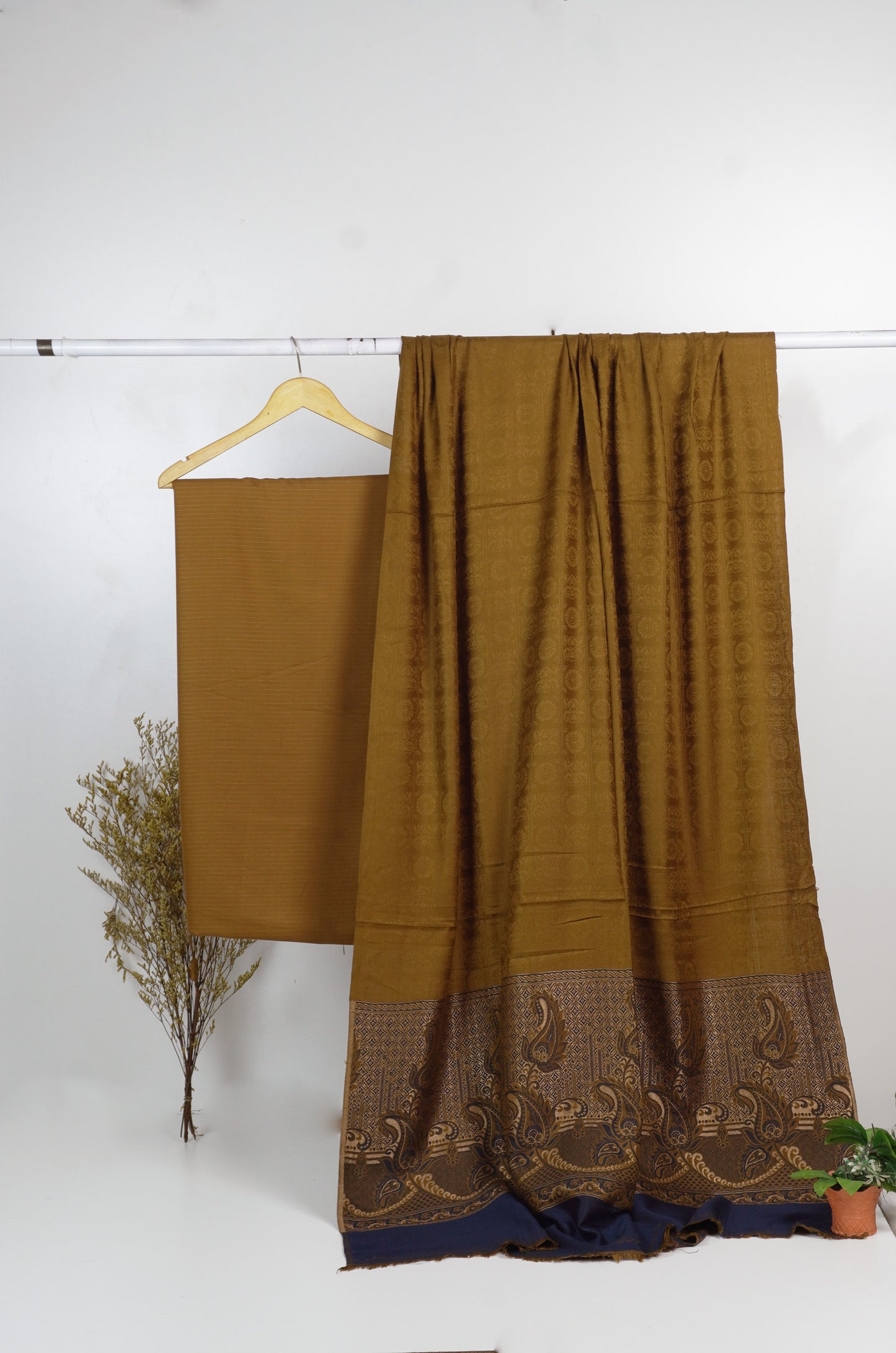 3  piece marina with  banarsi wool shawl (brown )
