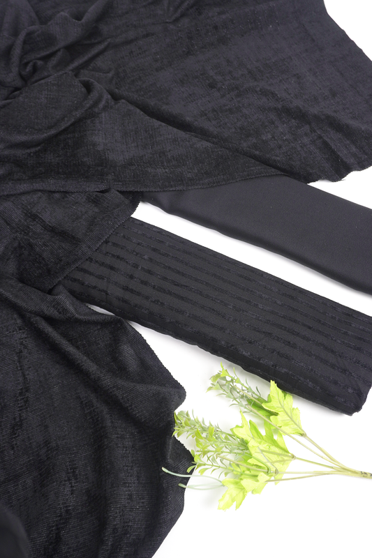 winter   wool velvet shawl 3 piece (black)