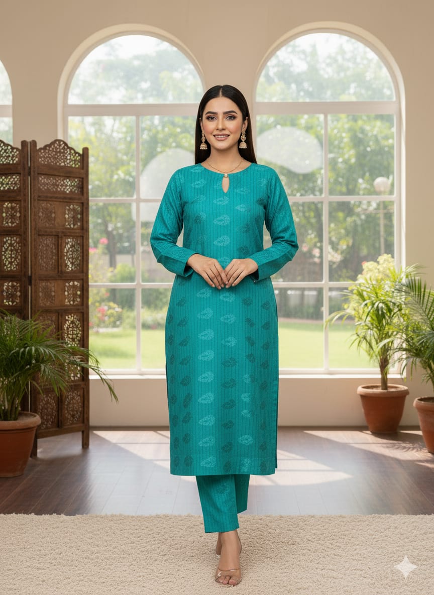 Winter dhanak Self jacquard velvet zariline 2 piece (light ferozi) 1.0