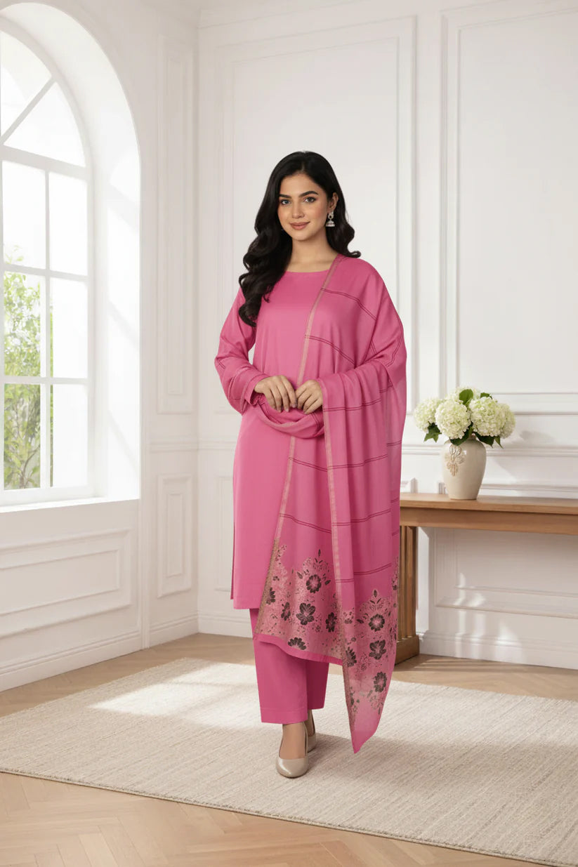 Lawn 3 piece with light weight Jacquard shawl      BSLB8 pink 1