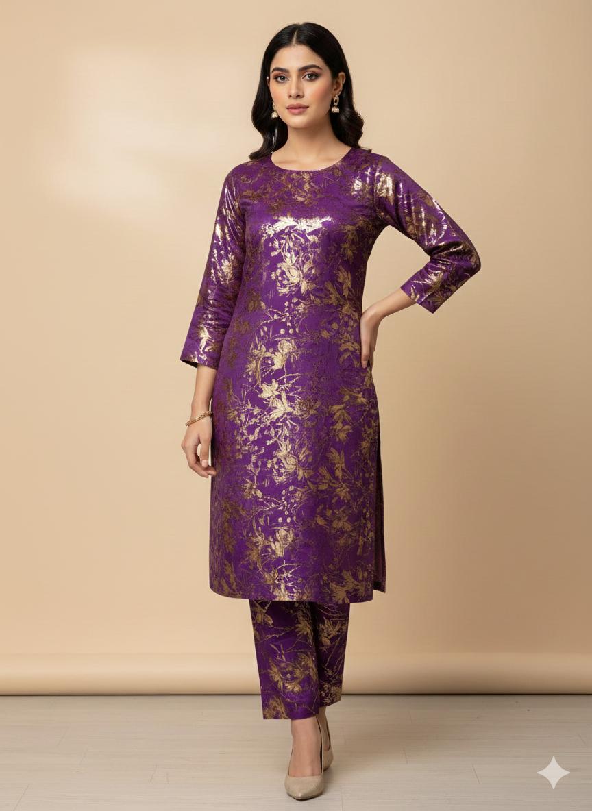2 Piece Winter Gold glitter floral print (
