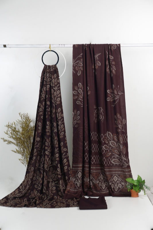 3Piece - Dhanak Lakhani Print  Suit Classic (Brown   )