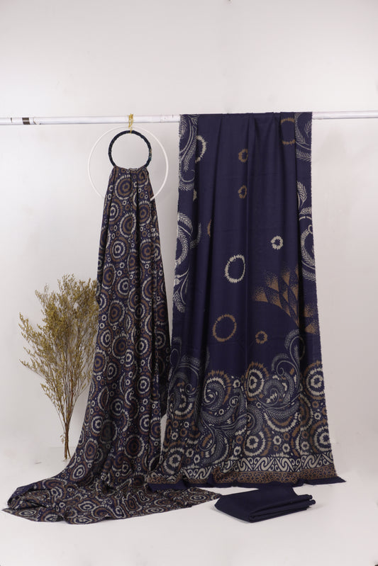 3Piece - Dhanak Lakhani Print  Suit Classic (blue ) CD