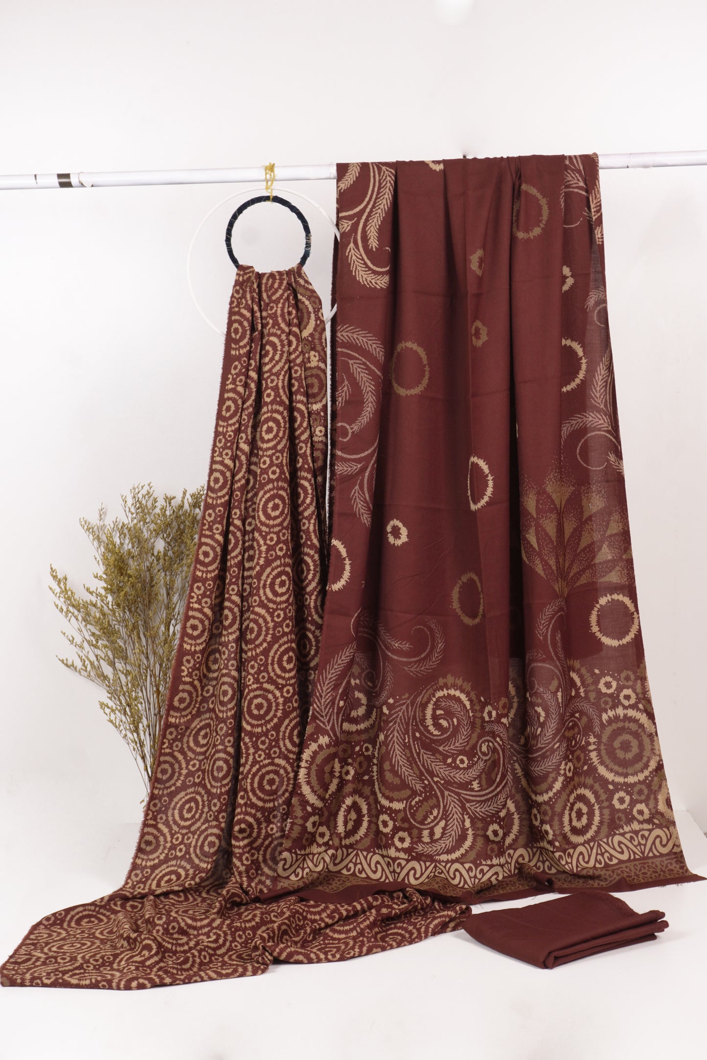 3Piece - Dhanak Lakhani Print  Suit Classic (brown ) CD