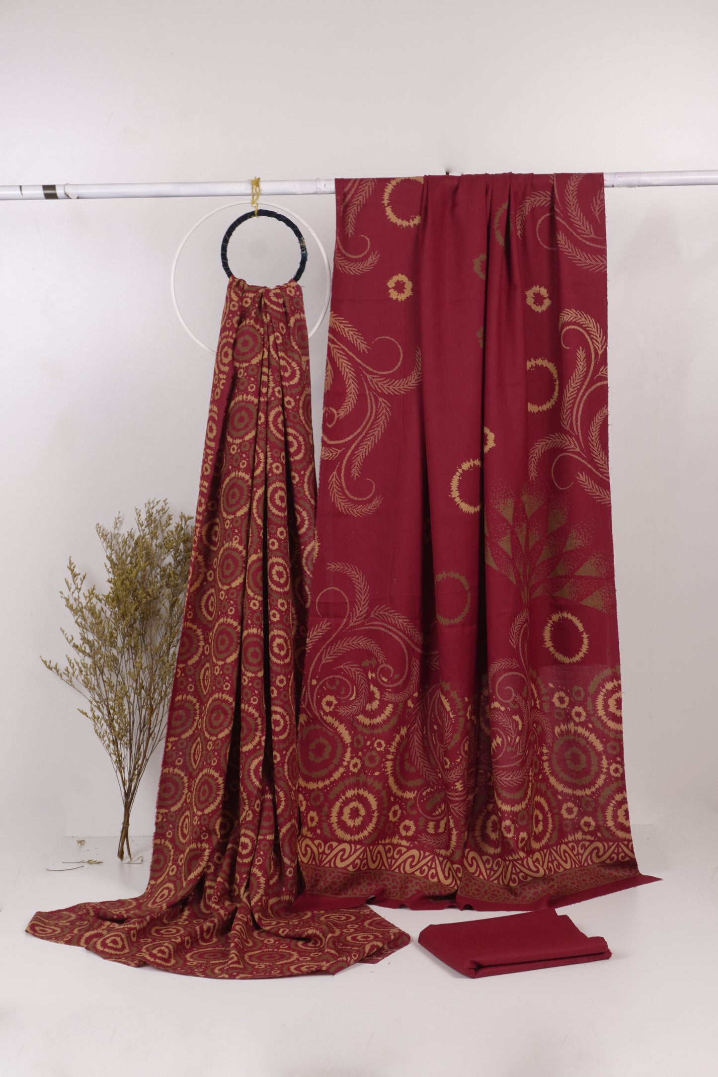 3Piece - Dhanak Lakhani Print  Suit Classic ( maroon  ) CD