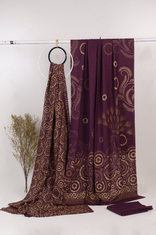 3Piece - Dhanak Lakhani Print  Suit Classic ( purple   ) CD