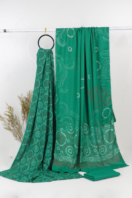 3Piece - Dhanak Lakhani Print  Suit Classic ( sea green  ) CD