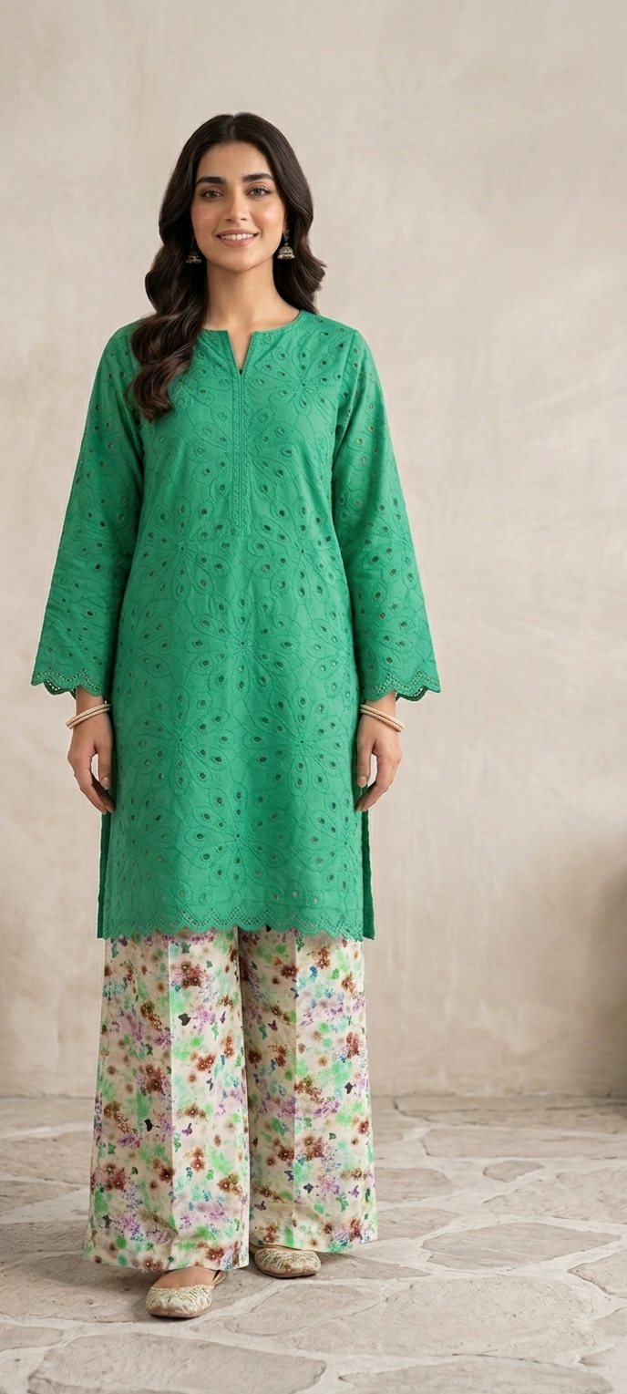 Unstithed Chicken booring shirt with printed trouser green  D16