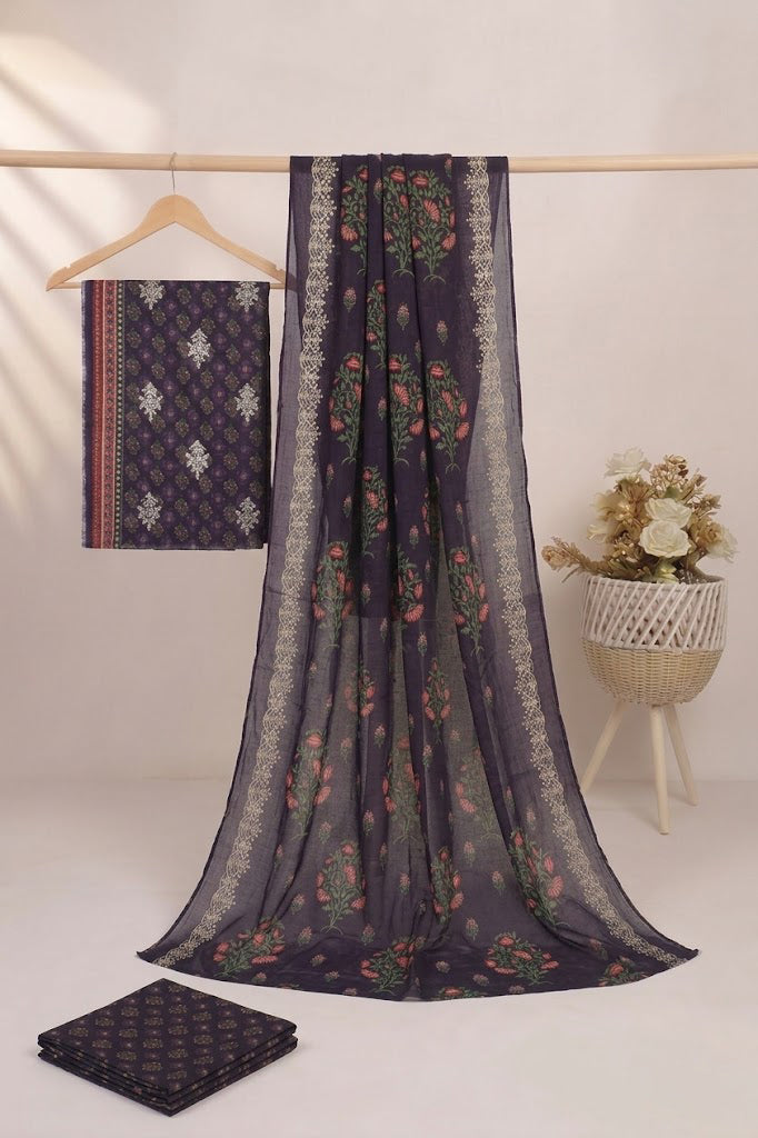 Embroided Printed lawn 3 piece   purple