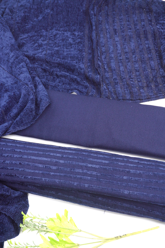 winter   wool velvet shawl 3 piece (blue  )