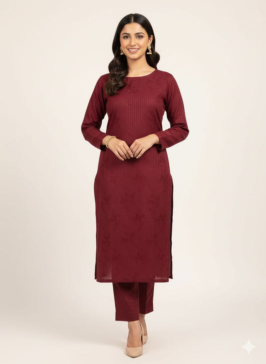 Winter dhanak Self jacquard velvet zariline 2 piece (mahroon ) 1.0