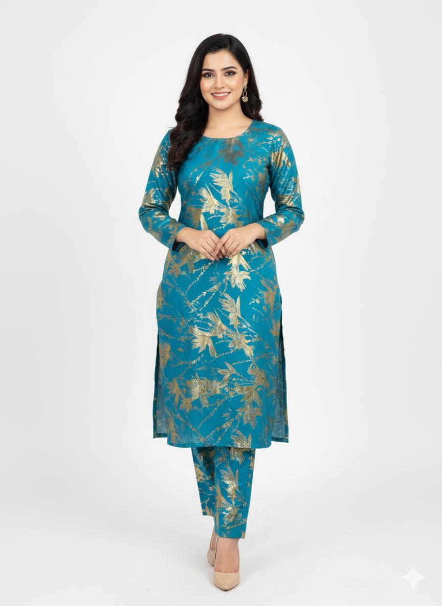 2 Piece Winter Gold glitter floral print (zinc)