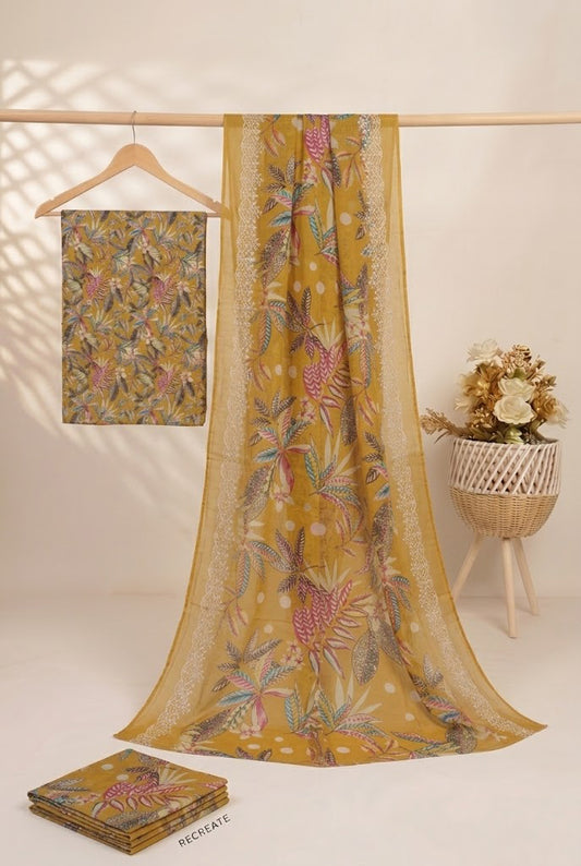 Embroided Printed lawn 3 piece  musturd