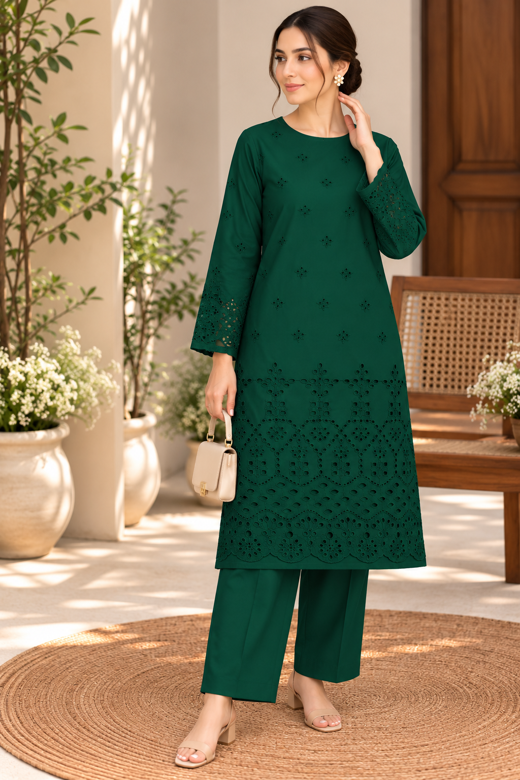 ✨ Premium  Chikankari Embroidered 2 Piece Suit ✨(Green)
