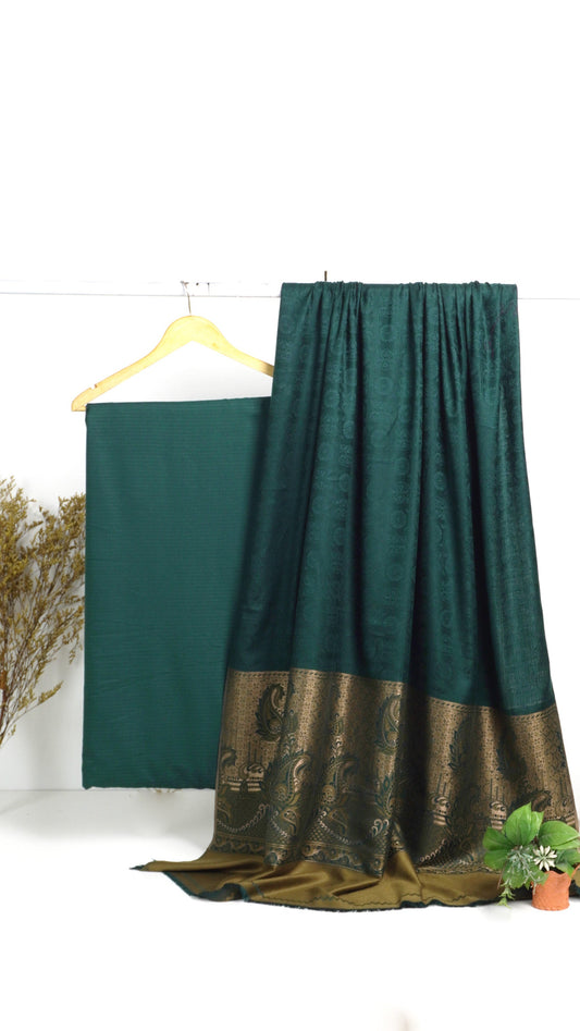 3  piece marina with  banarsi wool shawl (Green)