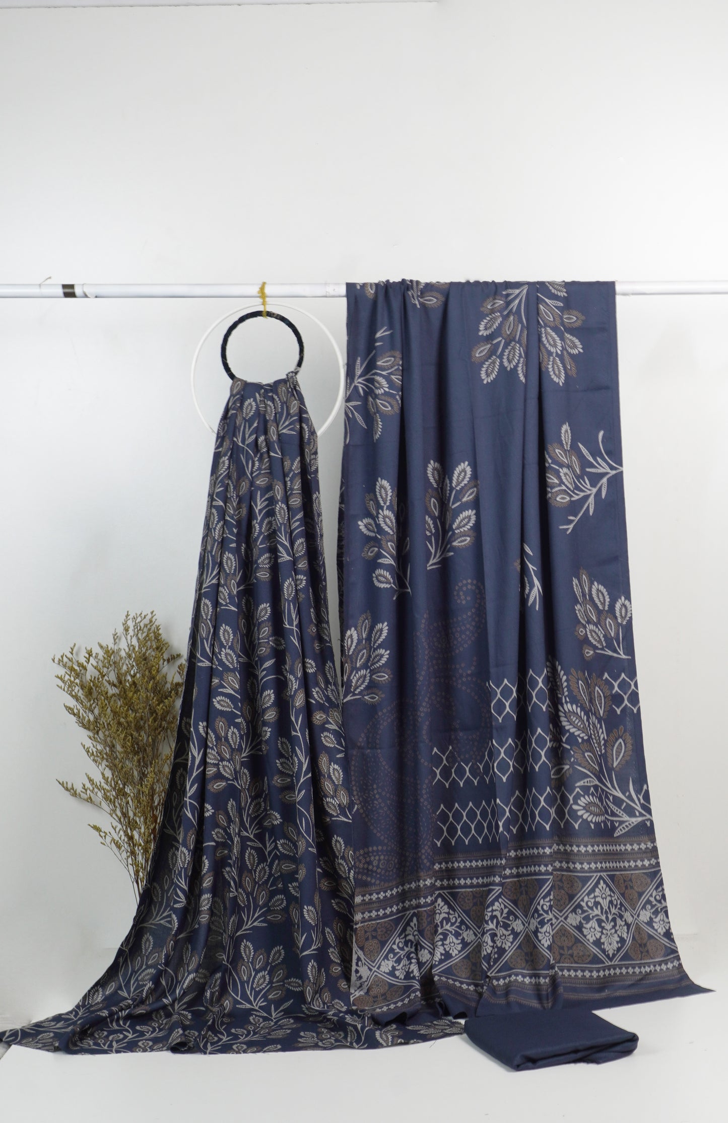 3Piece - Dhanak Lakhani Print  Suit Classic ( GREY )