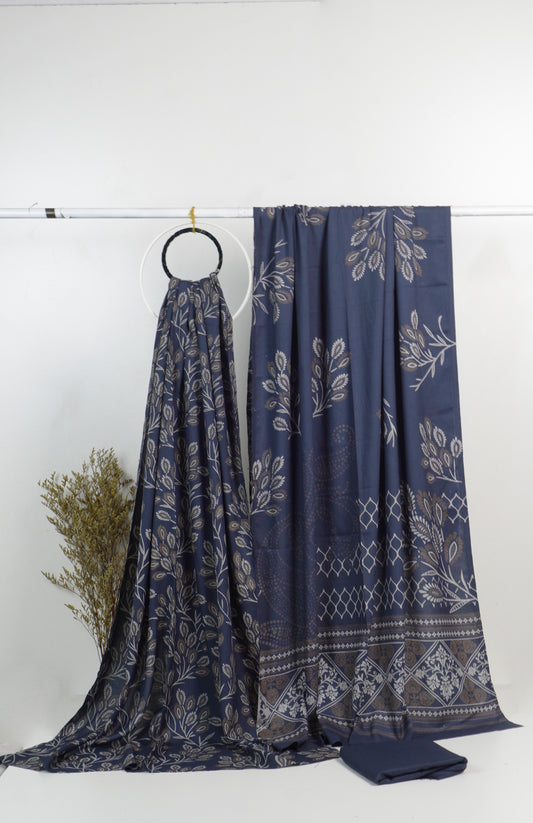 3Piece - Dhanak Lakhani Print  Suit Classic ( GREY )