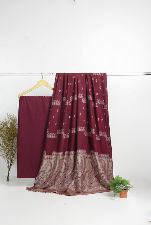 3  piece marina with  banarsi wool shawl  D2 (MAROON  )