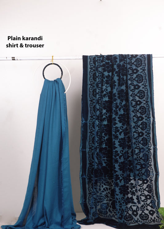 3 piece winter Palachi Shawl with Rice karandi shirt & Trouser (Zink ) FD