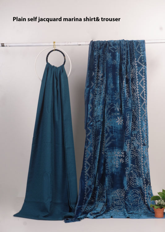 3 piece winter Palachi Shawl with  Self Jacquard marian Shirt& trouser (Light zink)