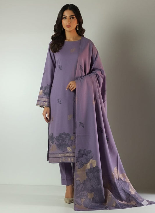 Lawn 3 piece with light weight Jacquard shawl lilic