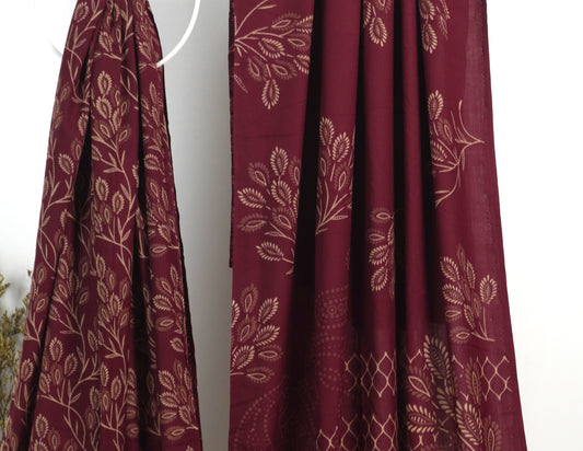 3Piece - Dhanak Lakhani Print  Suit Classic (Mahroon  )