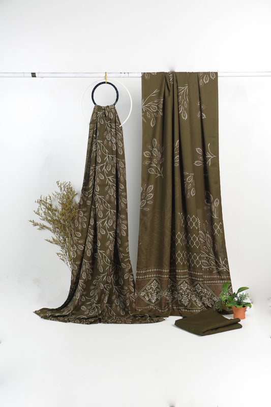 3Piece - Dhanak Lakhani Print  Suit Classic (MEHNDI )