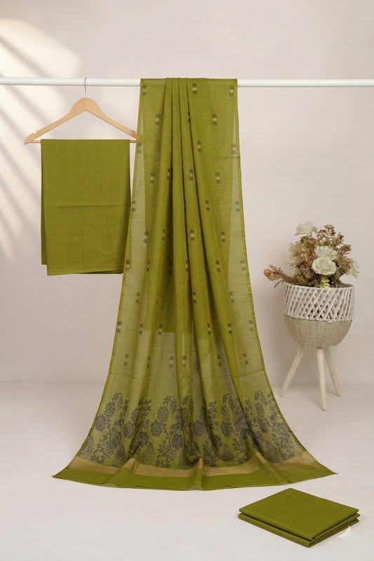 Lawn 3 piece with light weight Jacquard shawl  mehndi aw