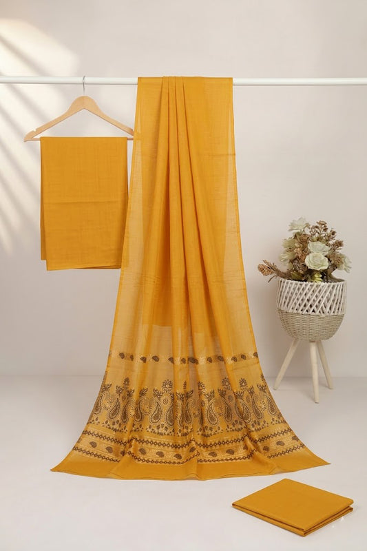 Lawn 3 piece with light weight Jacquard shawl mustard    BSLa1 musturd