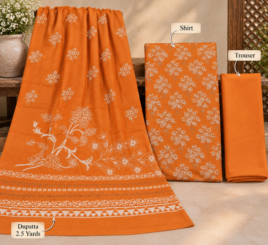 3Piece - Dhanak Lakhani Print Suit Classic ( Orange )