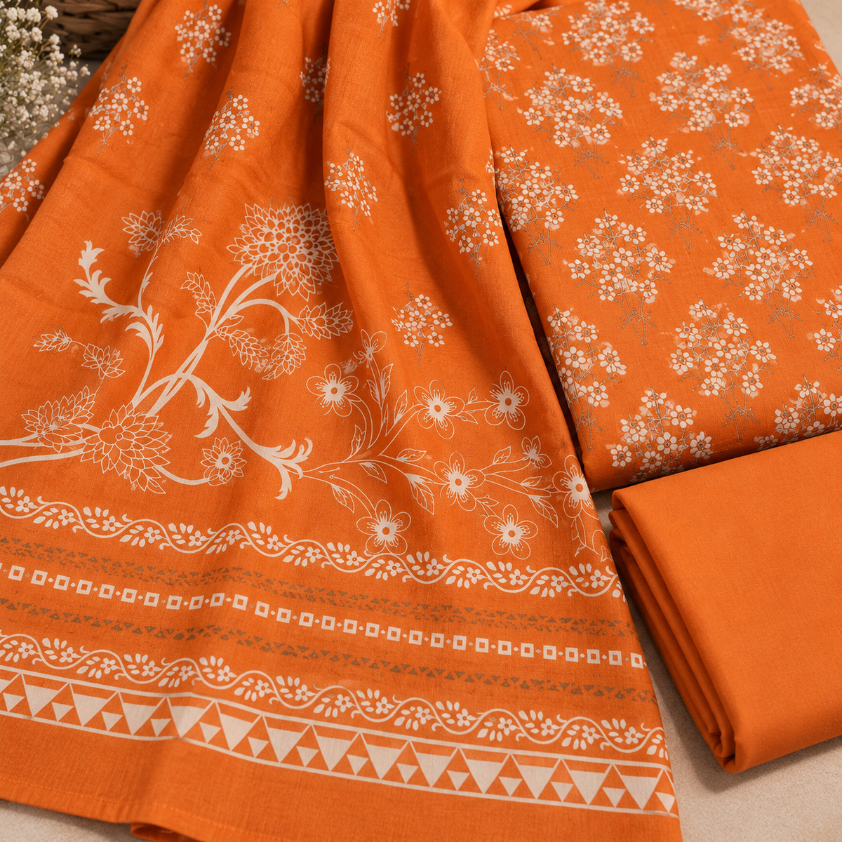 3Piece - Dhanak Lakhani Print Suit Classic ( Orange )