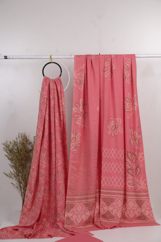 3Piece - Dhanak Lakhani Print  Suit Classic ( pink  )