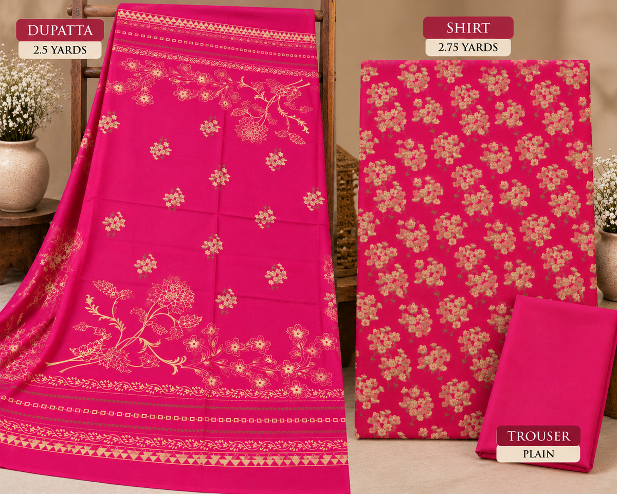 3Piece - Dhanak Lakhani Print Suit Classic ( Pink )